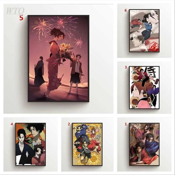 Dipinti Anime Poster Samurai Champloo Mugen Jin Kasumi Poster da parete Pittura su tela Decorazione della parete Foto di arte della parete per la camera dei bambini Deco Y