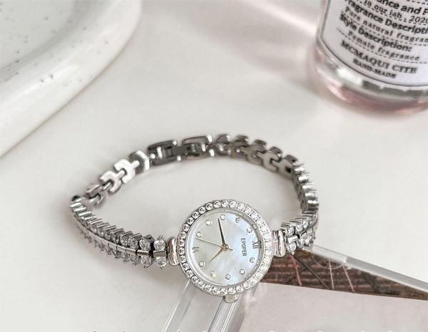 Relógio feminino madrepérola fashion luz luxo alto sentido à prova d'água inteligente pequena pulseira prateada 25mm