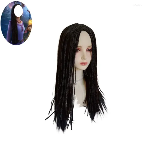 Acessórios de cabelo Estrela Desejo Asha Princesa Cosplay Preto Longo Peruca Reta Natal Carnaval Festa Acessório Menina