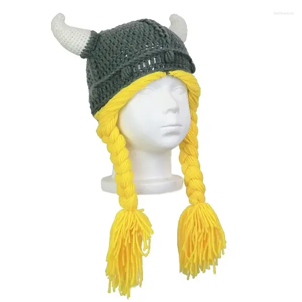 Berets Kind Wikinger Mützen Strickmützen Weihnachten Kinder Horn Handgemacht gestrickt Winter Jungen Mädchen Mützen Geschenk Party Maske Cosplay Cap