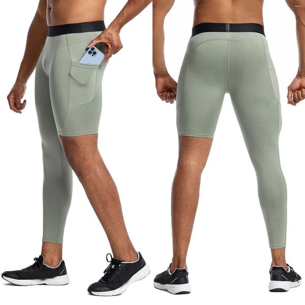 Erkek pantolonlar erkek sıkı fitness pantolon moda bir bacak kırpılmış pantolon diz tozluk yan cepler spor joggers eğlence sıska eşofman