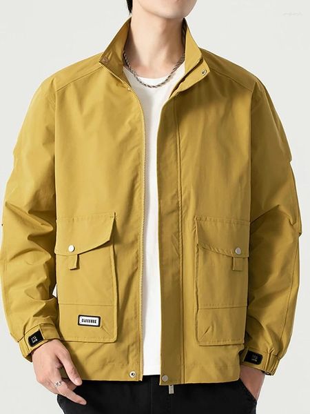 Jaquetas masculinas 2023 multi-bolso ampliado gordura stand-up colarinho casual tamanho grande jaqueta na moda primavera e outono casaco