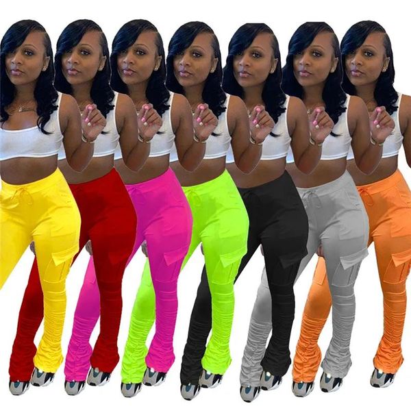 Capris Großhandel Frauen Sport Hosen Hohe Taille Flare Hosen Lässige Feste Lange Hosen plus größe 2XL Herbst Winter kleidung gestapelt Leggings