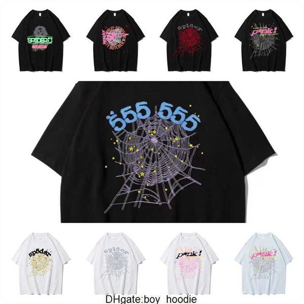 Grafik-T-Shirt Pink Young Thug Sp5der 555555 bedrucktes Spinnennetz-Muster Baumwolle H2Y-Stil kurze Ärmel Top-T-Shirts Hip-Hop Größe XS-XXL JBB7