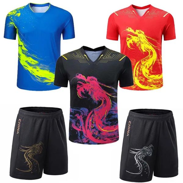 Gömlekler Çin Dragon Masa Tenis Forma Şort Setleri Kadın Ping Pong Kitleri Erkekler Masa Tenis Gömlek Kıyafetleri Çocuklar Pingpong T Shirt 3918