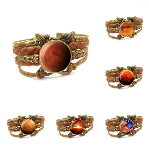 Bracciale per regalo unisex per feste Marte Grandi gioielli di moda Bracciale Steampunk da donna multistrato in pelle marrone