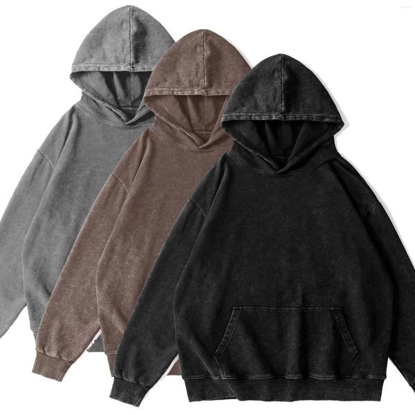 Hoodies masculinos lavagem ácida oversized hoodie 100 algodão gota ombro streetwear vintage angustiado para homem sudaderas polerones de hombre