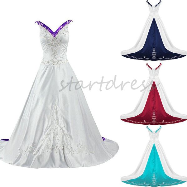 Винтажное готическое свадебное платье с вышивкой 1950-х годов, средневековое атласное свадебное платье в стиле кантри, сексуальное платье с V-образным вырезом и открытой спиной на шнуровке, платье невесты в фермерском саду, красное, синее, в стиле бохо, Mariage