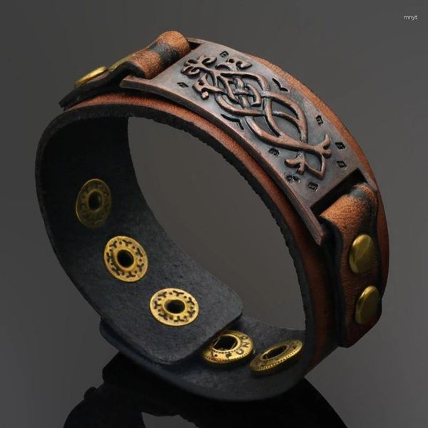 Bracciale rigido punk semplice geometrico quadrato ampio braccialetto fatto a mano in vera pelle da uomo, accessorio regalo versatile