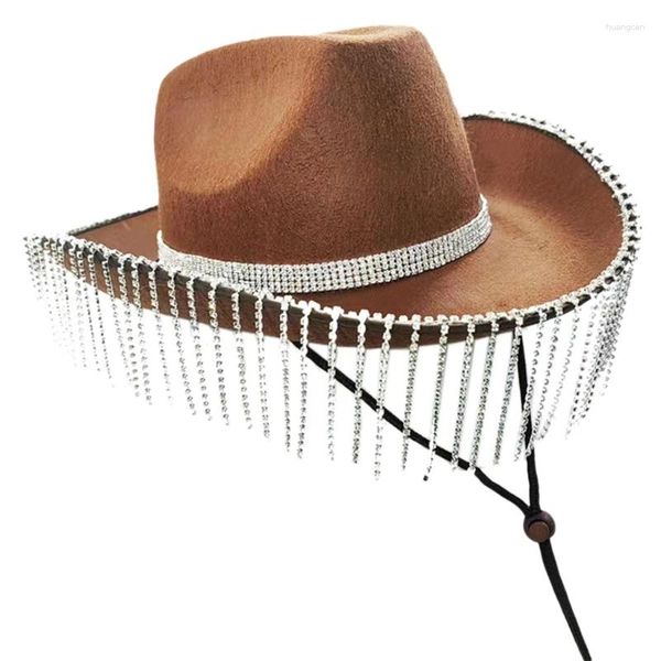 Berretti con strass Cappello da cowboy per ragazze con frange glitter Rave Cowgirl Festa di compleanno Accessorio per costume Drop