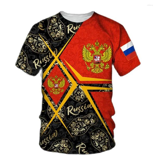 Camiseta masculina camiseta bandeira russa 3d impressão de manga curta o-pescoço camisa esportes legal roupas de grandes dimensões moda ao ar livre pulôver