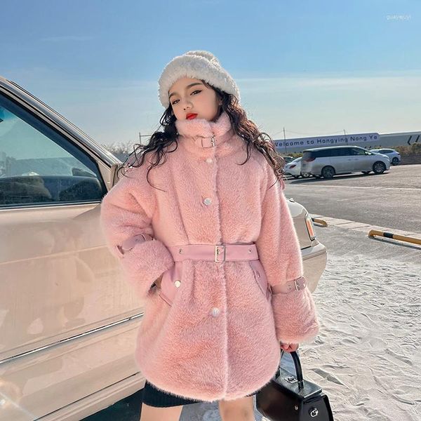 Down Moda kızlar paltolar kış çocuk kız rüzgar köpeği peluş parklar kalın sahte vizon kadife kürk ceket yüksek boyunlu sıcak dış giysiler