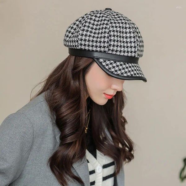 Berretti Moda Donna Koren Berretto pied de poule Cappello Donna Higt Qualità Ottagonale Ragazza Autunno Inverno Vintage Pittore Cap Donna