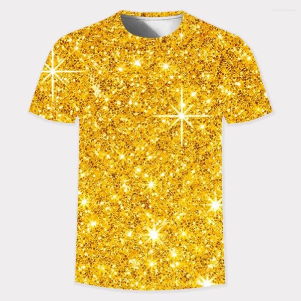 Erkekler Tişörtleri 2023 Erkekler Tshirt 3d Altın Glitter Dijital Baskı T-Shirt Outk Kısa Kollu Kişilik Kişilik Gömlek Tee Tops