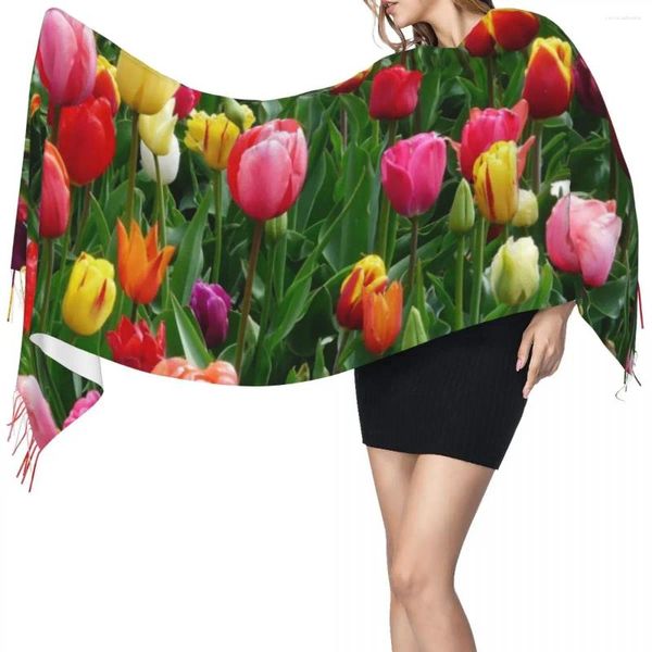 Sciarpe Sciarpa invernale con nappa Tulipani colorati Donna Collo in cashmere Testa Calda Pashmina Lady Scialle Bandana