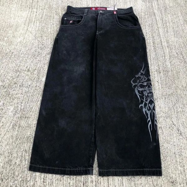 Jeans pour hommes Pantalon court gothique imprimé crâne Jeans noirs Vêtements de rue Y2K Mode Pantalon de mode coréenne Pantalon de rap pour jeunes Jeans 231229