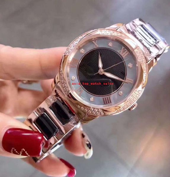 Super 4 Style ultima versione Orologio da polso da donna Vetro zaffiro Bordo diamantato da 35 mm Movimento al quarzo VK Cinturino in ceramica nera Orologio da polso da donna di qualità perfetta