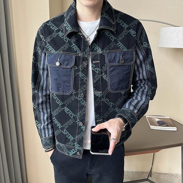 Giacche da uomo Abbigliamento di marca Autunno Giacca di jeans casual Stile coreano Retro lavato con stampa patchwork Top slim