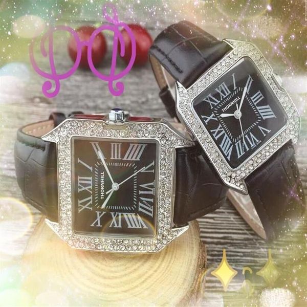 vierkante romeinse diamanten ring horloge vrouwen mannen lederen riem quartz mode horloges auto datum tank serie mannelijke geschenken polshorloge Orologi289V