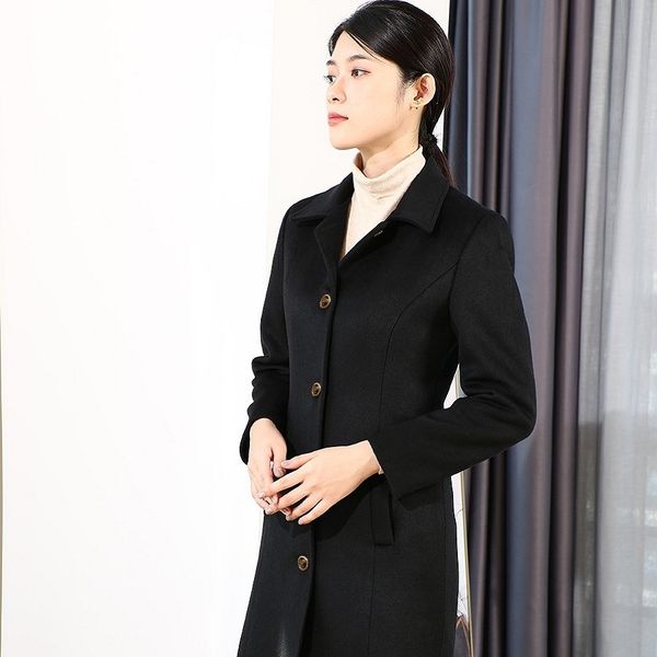 Schwarz Wolle Verkäufe Büroarbeit Mantel Für Frauen Herbst Winter Karriere Slim Fit Uniform Verdickt Rezeption Arbeit Woolen Kleidung mädchen