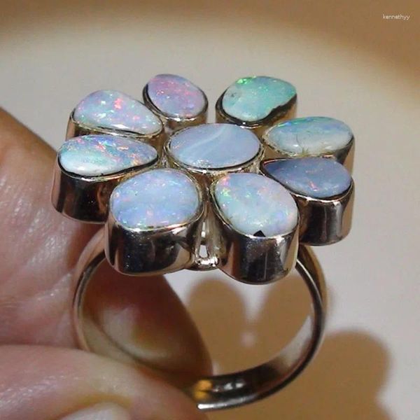 Cluster Ringe Mode Blume Für Frauen Böhmischen Retro Unregelmäßigen Opal Harz Stein Statement Party Hochzeit Schmuck Zarte Damen Ring