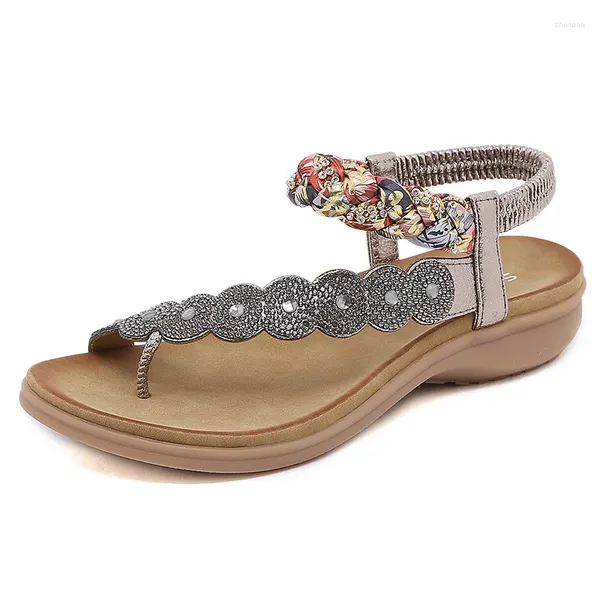 Sandali bassi da donna in pelle scarpe da spiaggia tacchi estivi abito femminile beige di grandi dimensioni ragazze con tacco basso piatto nero comfort moda 2023