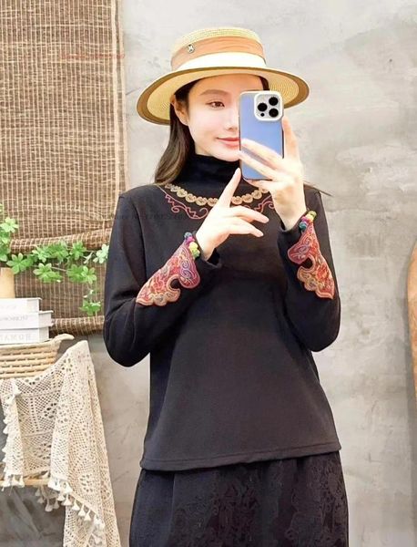 Etnik Giyim 2023 Çin Geleneksel Hanfu Gömlek Kadınlar Vintage Poleece Düzenli Temel Çiçek Nakış Oryantal Tang Takım