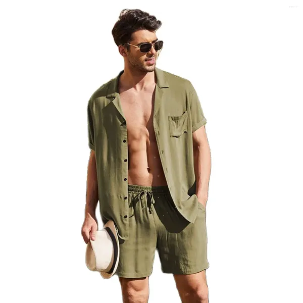 Tracksuits masculinos t camisa para homens define verão algodão linho casual ao ar livre 2 peças terno andhome roupas pijamas confortável respirável praia