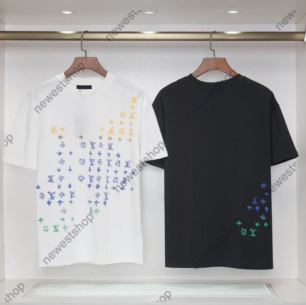24SS Мужская дизайнерская футболка Европа цветной принт с буквенным принтом с коротким рукавом хлопковые футболки женские повседневные футболки унисекс смешанный стиль черные белые футболки