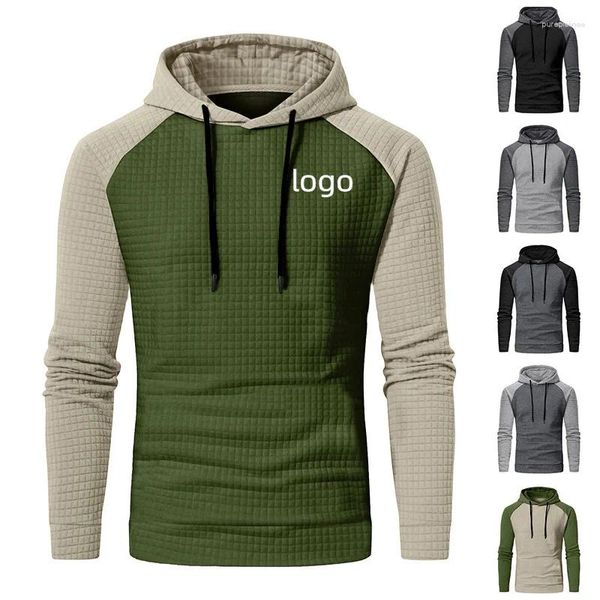 Hoodies masculinos 2024 primavera outono cor bloqueada pequeno verificado hoodie esportes lazer nome personalizado impresso logotipo topo