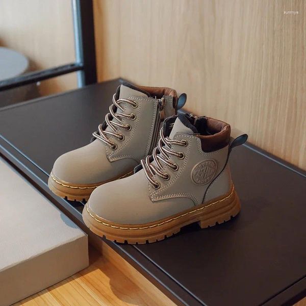 Botas crianças inverno algodão amarelo sapato meninos meninas casual couro esporte ao ar livre na moda all-match resistente criança bota