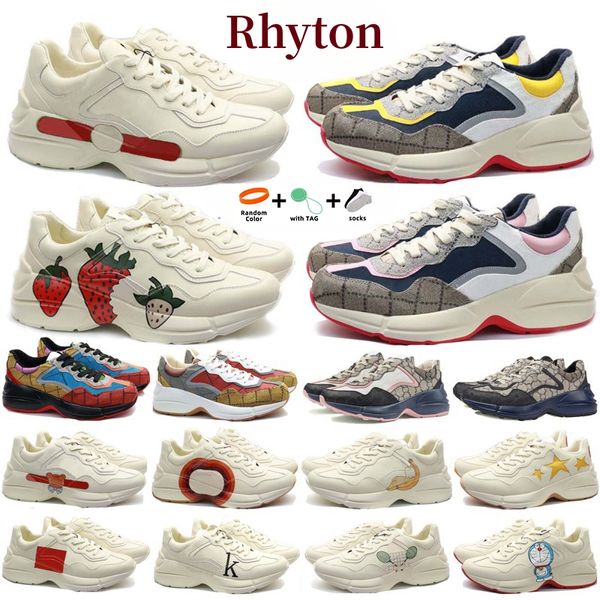 Tasarımcı Rithon Ayakkabı Erkekleri Kadın Ritonlar Sıradan Ayakkabı Rhyton Sneaker Dudak Sporları Kalın Tumalı Kadınlar Karikatür Mektubu Kalın Soleg Aile Bej Deve Platform Ayakkabı 35-45