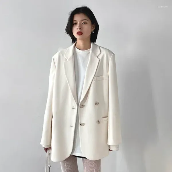 Ternos femininos unxx feminino terno cor sólida duplo breasted manga longa temperamento casual coreano de alta classe solto blazer roupas
