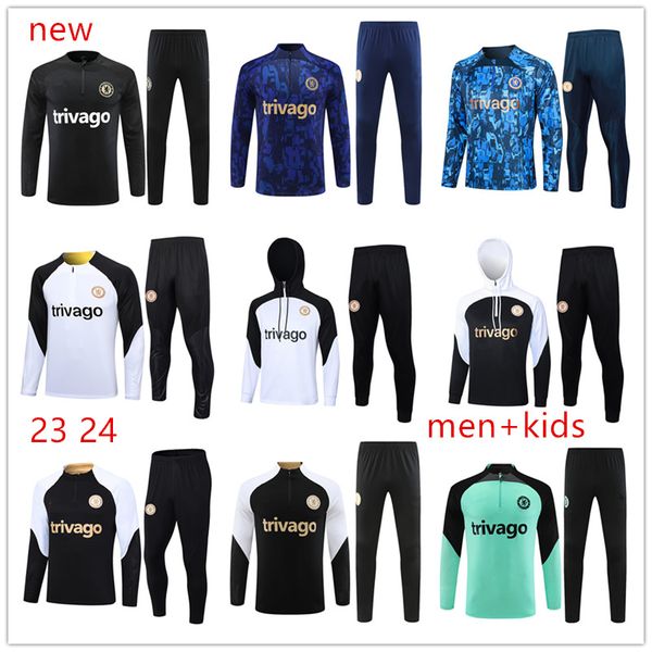 2023 24 novo encapuzado CFC Soccer Jersey manga longa homens crianças treino PULISIC MOUNT HAVERTZ STERLING JRGINHO camisa de treinamento meio pull kit de treinamento