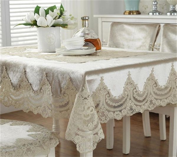 Europa luxo bordado toalha de mesa mesa de jantar capa de renda pano de mesa grosso ouro veludo retro casa tecido cadeira capa t205546070