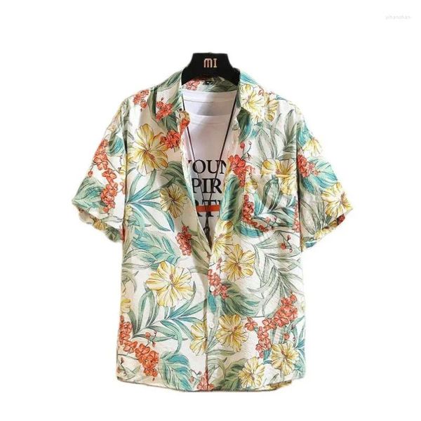 Männer Casual Hemden Floral Gedruckt Übergroßen Strand Hemd Mann Kurzarm Sommer 2023 Strickjacke Plus Größe 5XL