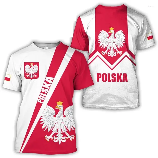 Herren-T-Shirts, grafisches 3D-Volldruck-T-Shirt mit Flagge von Polen, Herrenbekleidung, Sommer, kurzärmelig, lässig, übergroße T-Shirts, modische Oberteile