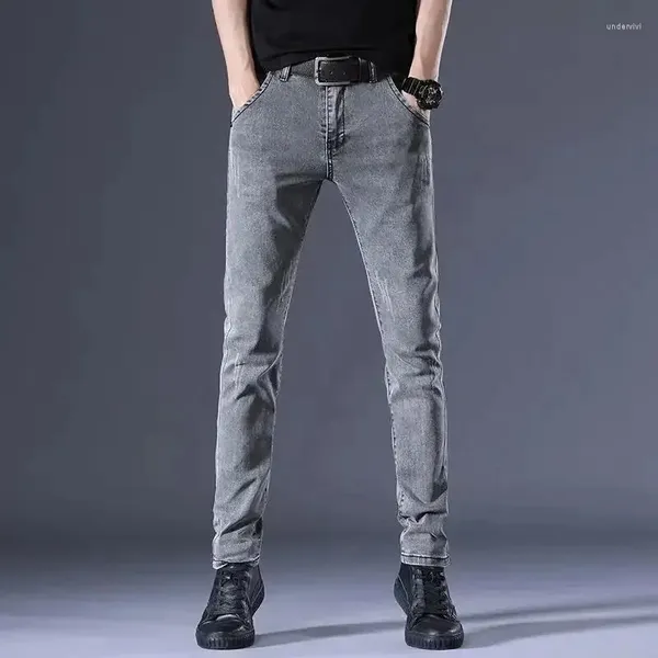 Calças de brim masculinas estiramento trabalho wear homem calças de cowboy magro elástico fino ajuste tubo apertado 2023 outono coreano plus size luxo