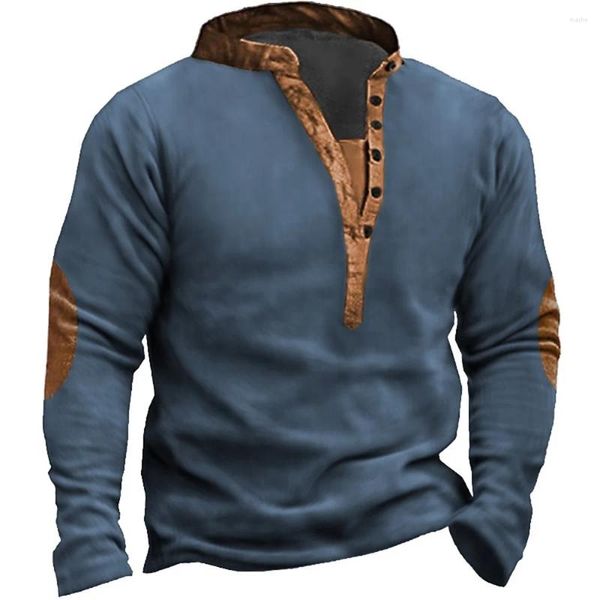 Homens camisetas 2024 botão de inverno moletom 3d impressão gola pulôver simples jaqueta vintage oversize para roupas de alta qualidade