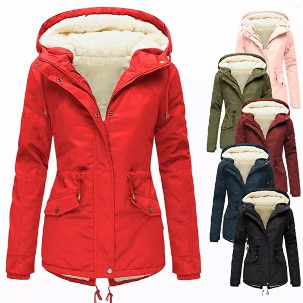 Mulheres Trench Coats Parka Casaco Jaqueta 2023 Mulheres Grosso Outono Inverno Quente Zíper Tendência Com Capuz Bolsos Confortáveis Coreano Preto Parkas