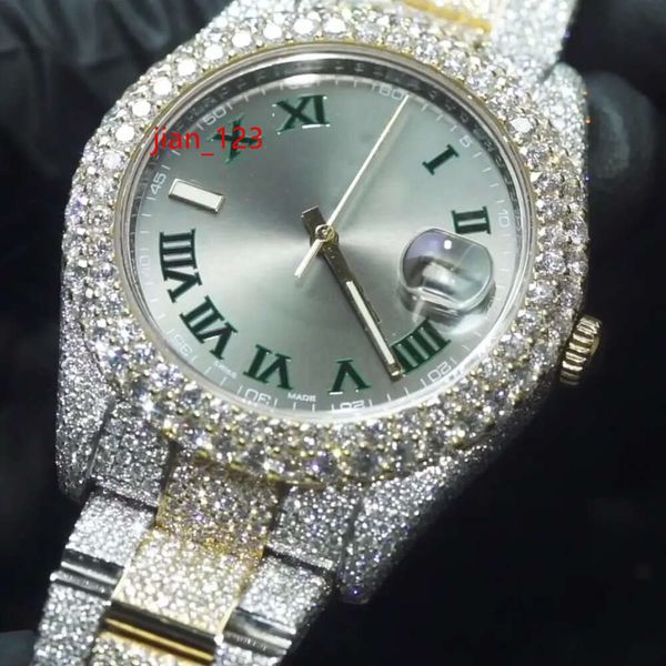 Orologio da polso da uomo Hip Hop al quarzo moissanite in oro Bling, orologio meccanico da uomo con diamanti ghiacciati di lusso