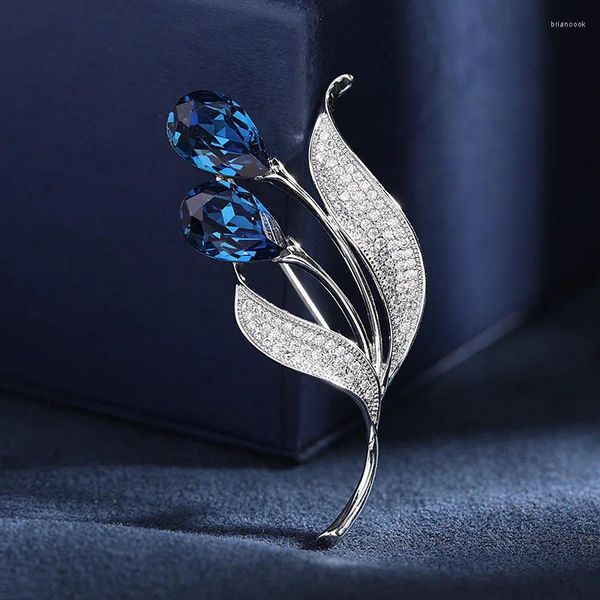 Broschen SUYU Schal-Knopf, blaue Zirkonia, Tulpenblume, Anti-Licht-Brosche