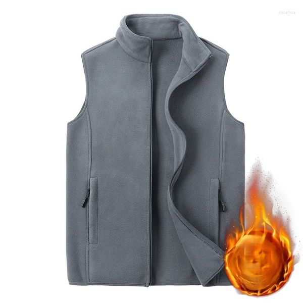 Gilet da uomo 2024 Autunno Inverno Colore Solido Gilet di Cachemire Uomini Polar Fleece Giacca Senza Maniche Maschile Collare Del Basamento Gilet Caldi D702