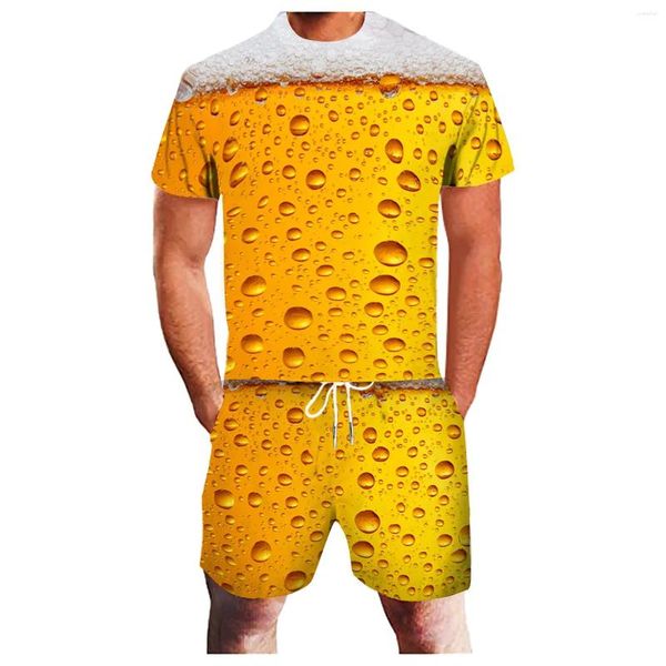 Fatos masculinos cerveja 3d impressão agasalho verão manga curta t-shirts define moda streetwear t camisas shorts 2 peça crianças ternos esportivas