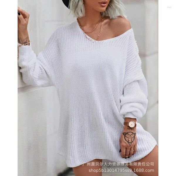 Casual Kleider Anspruchsvolle Vintage Ankünfte Frauen Kleidung Herbst Winter Schließen Einfarbig Langarm V-ausschnitt Lose Kleid Pullover