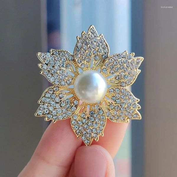 Laços Moda Diamante Cheio Seis Folhas Girassol Camélia Pérola Broche Pin Acessórios de Roupas Personalizados