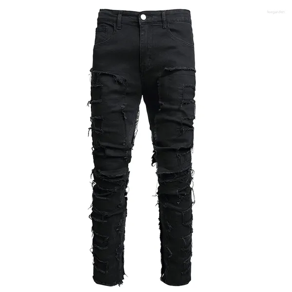 Herren Jeans Denim europäische und amerikanische High Street Fashion elastische gerade Design Marke Hip Hop schwarze Hose große Größe