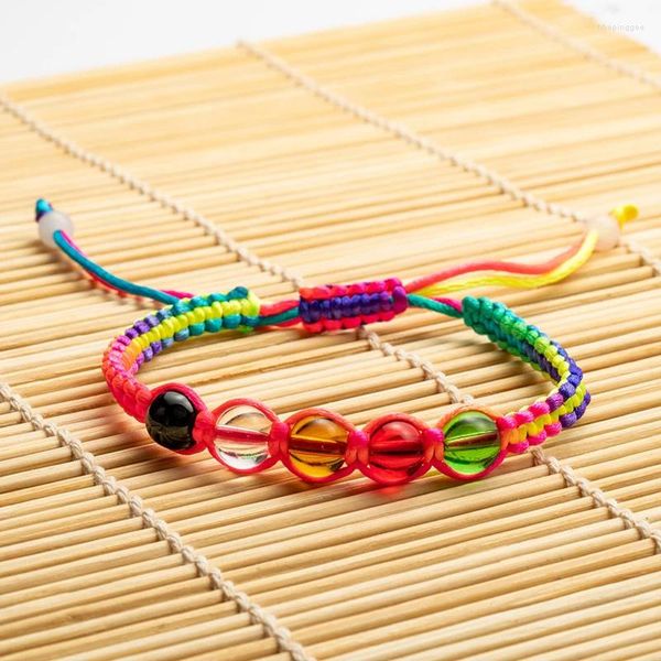Braccialetti con perline multicolori etniche vintage, cordino rosso in cotone lavorato a mano, simpatico braccialetto portafortuna, accessori per le mani