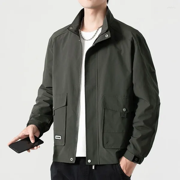 Мужские куртки, модная повседневная универсальная ветровка с несколькими карманами и воротником-стойкой, ветрозащитная водонепроницаемая большая толстая куртка