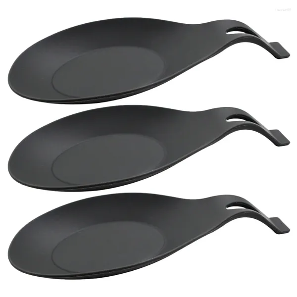 Conjuntos de louça 3 pcs silicone colher resto pote titular chá prático talheres preto mesa para sílica gel cozinha contador esteiras